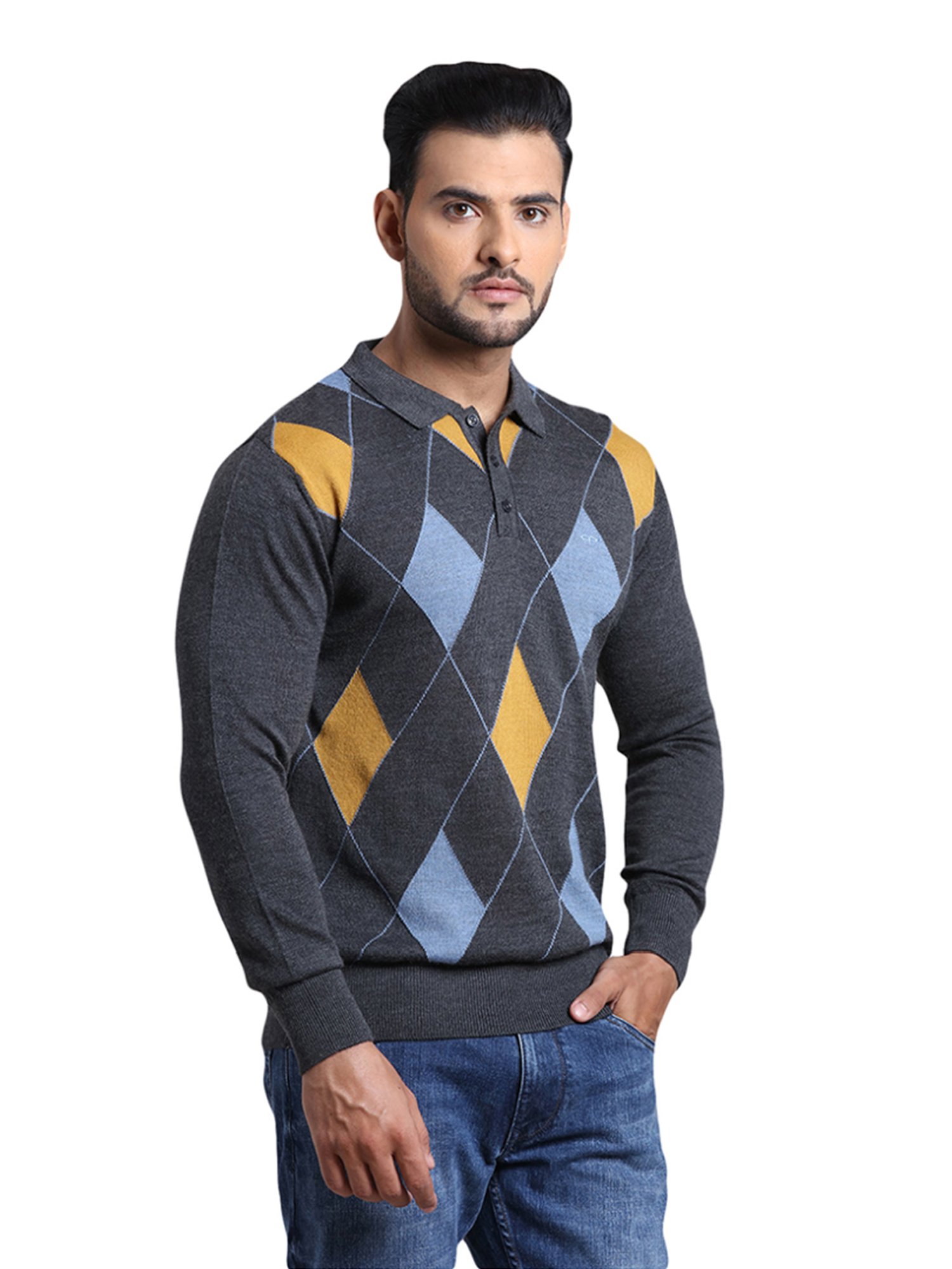 ColorPlus Grey Tailored Fit Texture Sweater