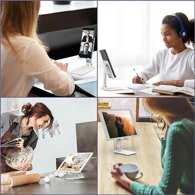 Cell Phone Stand  Angle Height Adjustable Cell Phone Stand for Desk Thick Case Friendly Phone Holder Stand for Desk Compatible with All Mobile Phones White