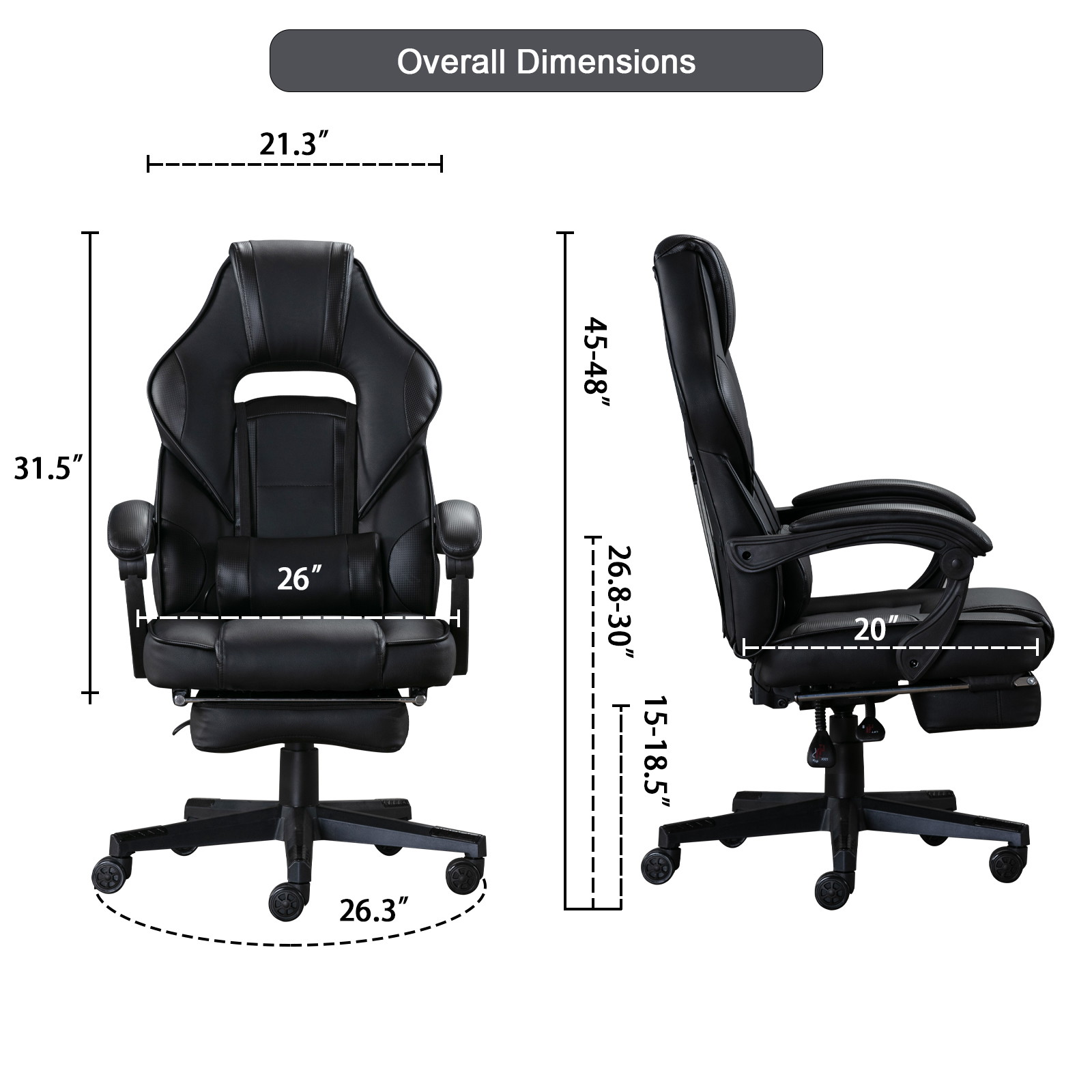 Massage Computer Gaming Chair, Adjustable Lumbar Support PU Leather Swivel Racing Style Video Game Chairs (Black)