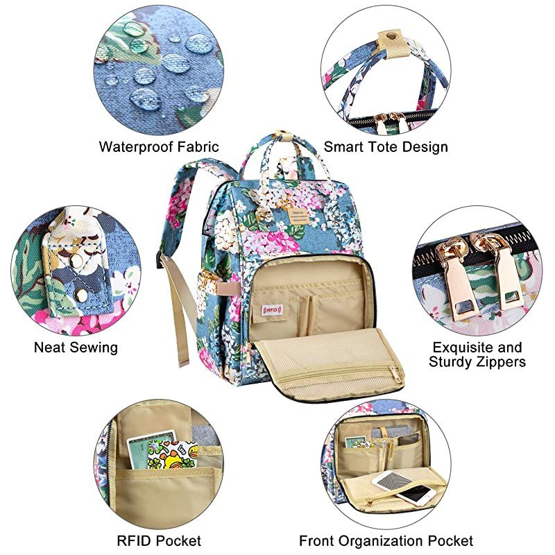 Backpack156 Inch Stylish College School Backpack with USB Charging PortWater Resistant Casual Daypack Backpack for WomenGirlsBusinessTravel Flower2