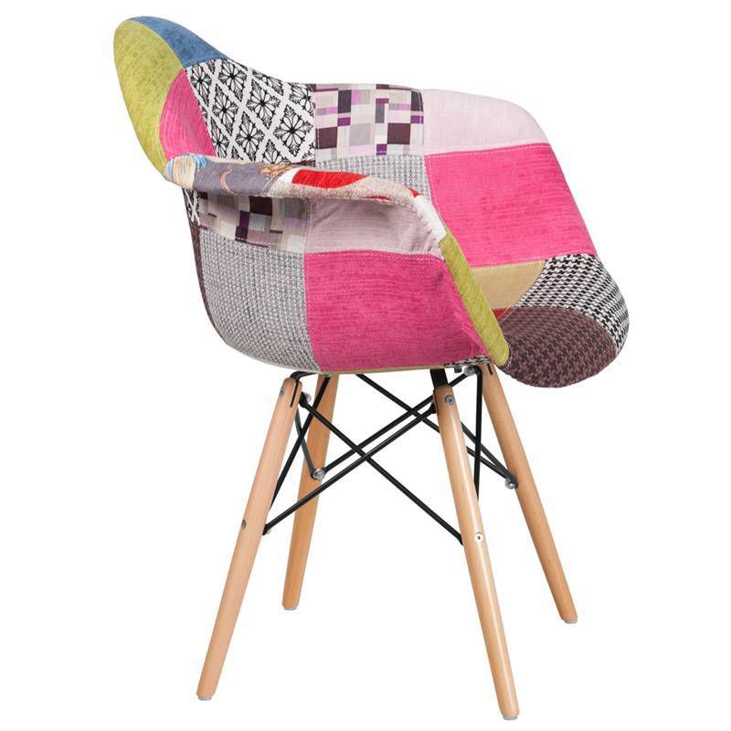 Alonza Series Fabric Chair with Arms and Wooden Legs Milan Patchwork - Riverstone Furniture Collection