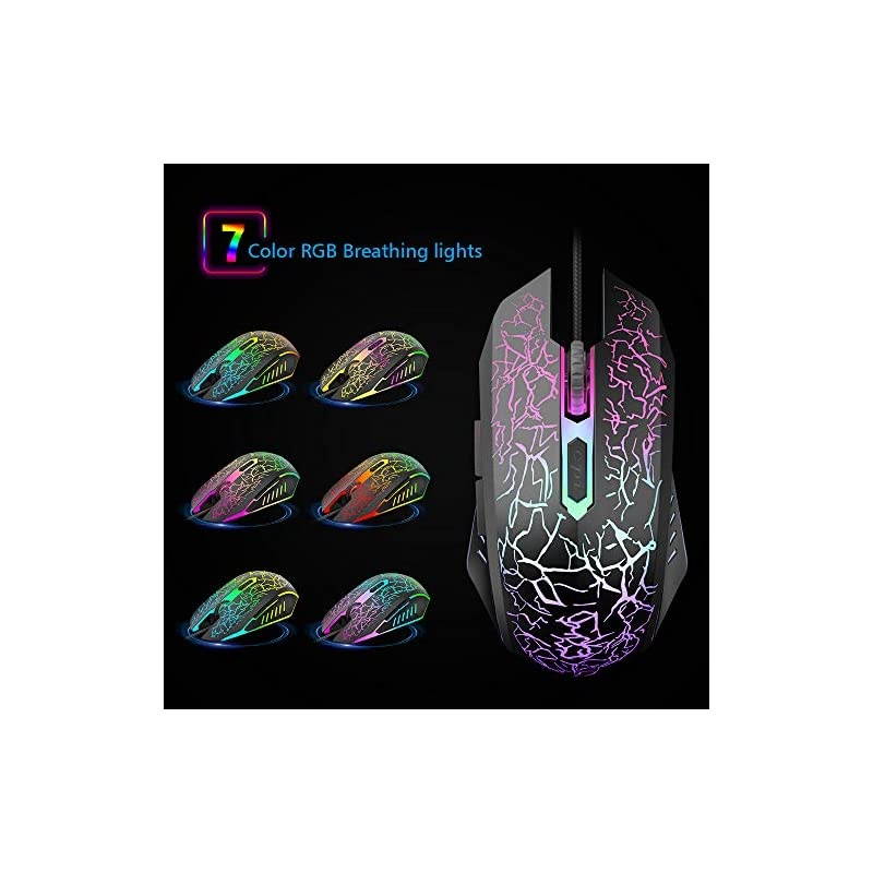 Wired Gaming Mouse, Ergonomic USB Optical Mouse Mice with Chroma RGB Backlit, 1200 to 3600 DPI for Laptop PC Computer Games & Work &ndash;Black