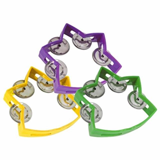 set of 3 small star tambourines with 4 jingles 5.5x4.5in