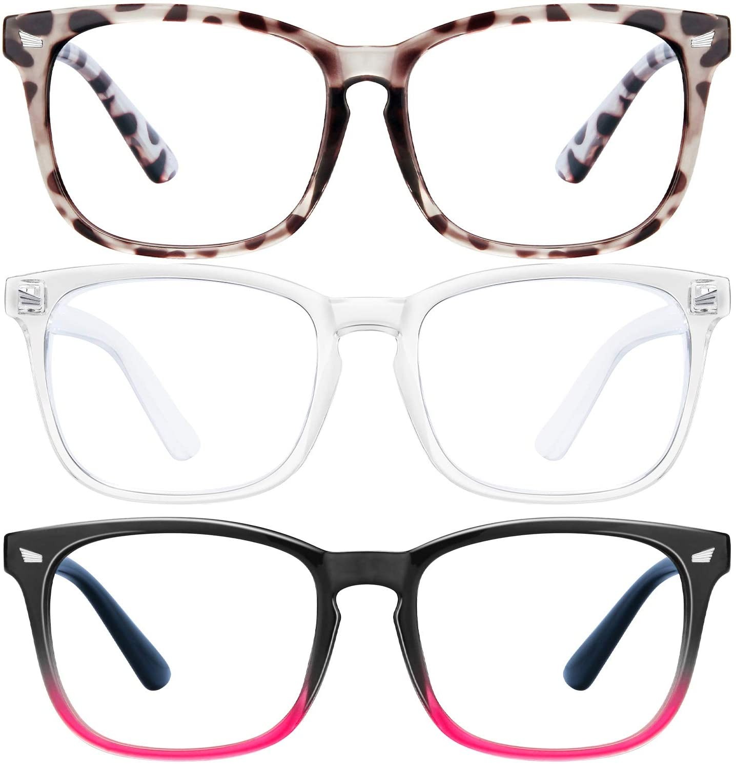 Blue Light Blocking Glasses - 3Pack Computer Game Glasses Square Eyeglasses Frame, Blue Light Blocker Glasses for Women Men, Anti Eye Eyestrain Reading Gaming Glasses Non Prescription