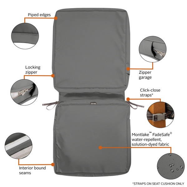 Classic Accessories 60-438-010801-RT Montlake Fadesafe Chair Cushion Cover, Light Charcoal - 44 x 20 x 3 in.