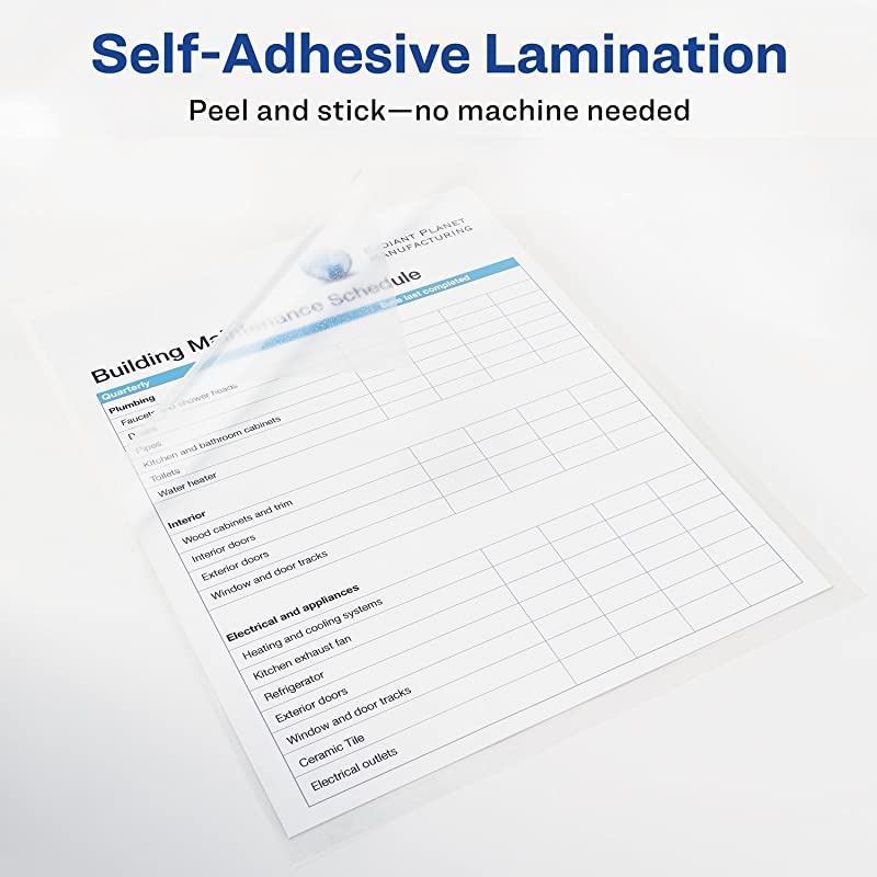Clear Laminating Sheets, 9" x 12", Permanent Self-Adhesive, 50 Sheets (73601)