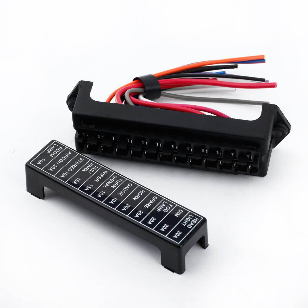 12 Way DC32V Circuit Car Trailer Auto Blade Fuse Box Block Holder ATC ATO 2-input 12-ouput Wire