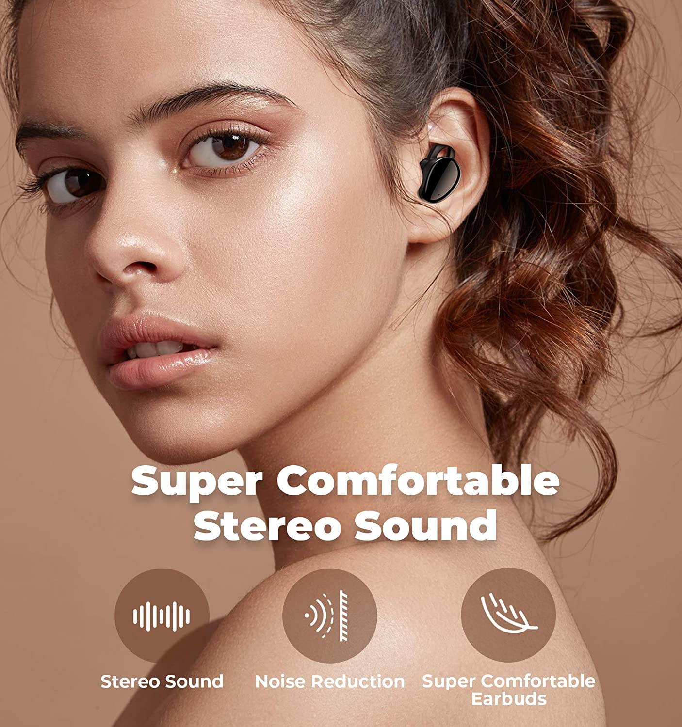 TWS Earphone Touch Wireless Earbuds, CVC 8.0 Noise Cancelling with Deep Bass 1800mAh Charging Case, total 35H Playtime Stereo Call Sweat proof Easy Pairing Gym for iPhone and Android