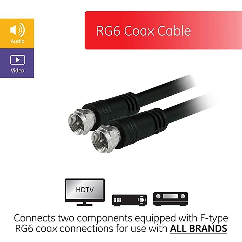 RG6 Coaxial Cable 6 Ft FType Connectors Double Shielded Coax Input output Low Loss Coax Ideal for TV Antenna DVR VCR Satellite Receiver Cable Box Home Theater Black 33626