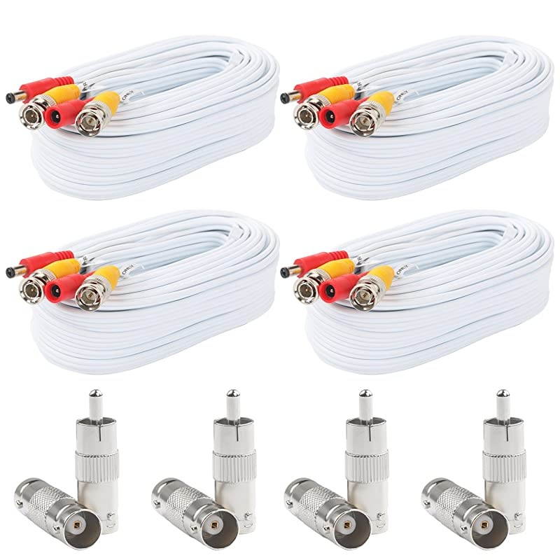 BNC Video Power Cable 4 Pack 25 Feet PreMade AllinOne Video Security Camera Cable Wire with Eight Connectors for CCTV DVR Surveillance System