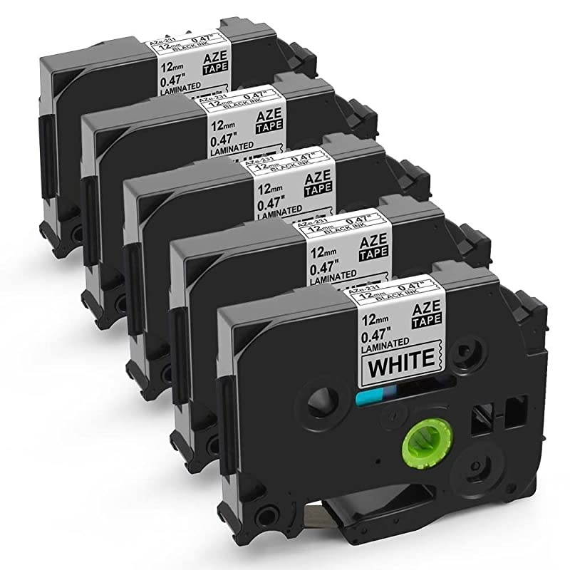 Compatible Label Tape Replacement for Brother P Touch TZe231 TZ231 TZe231 Laminated Black on White 047 Inch x 262 feet12mm x 8m Work with Brother Ptouch Label Maker 5 Pack