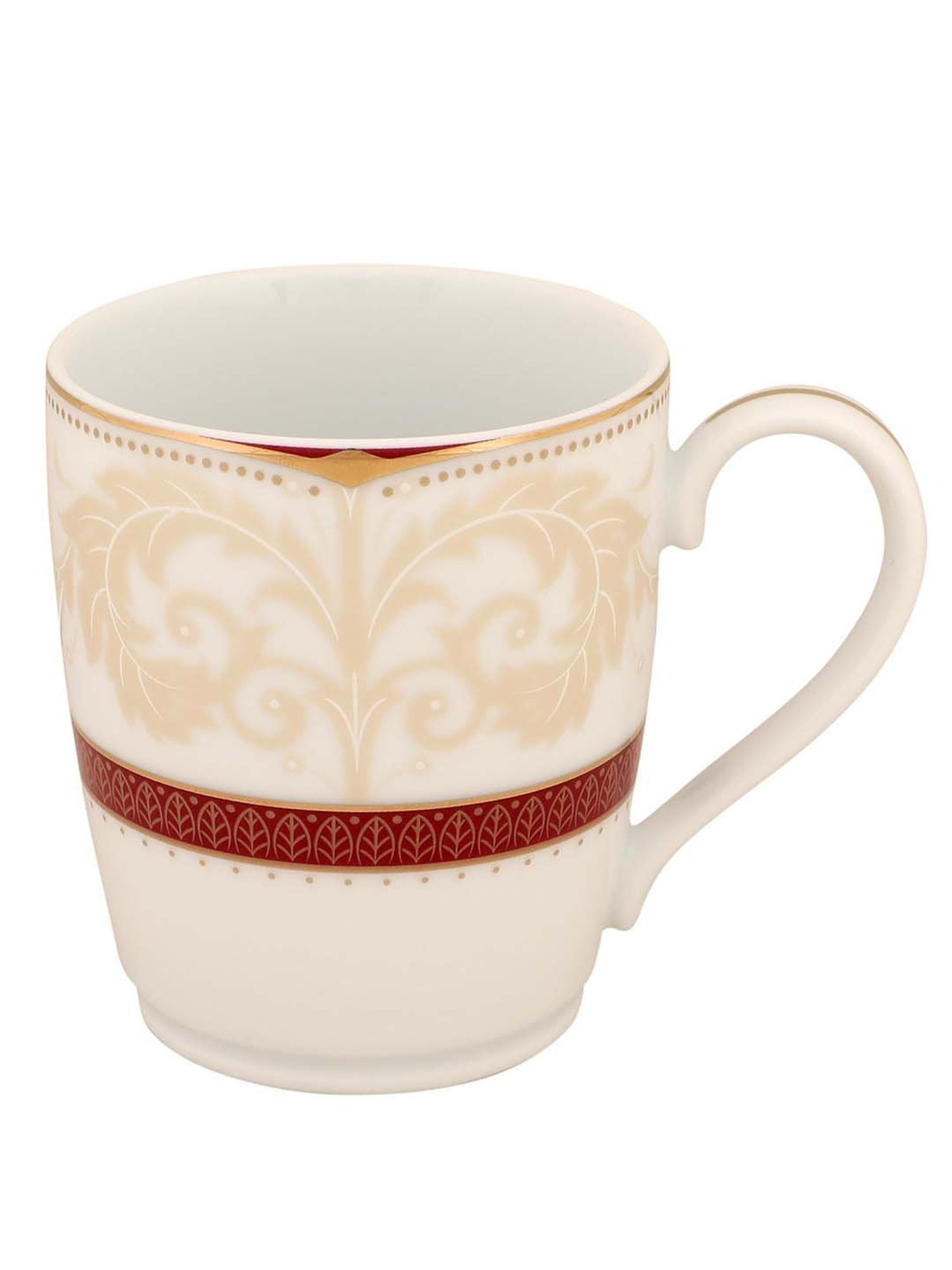 NORITAKE Hearth Off-White & Red Porcelain Queen's Fountain Coffee Mug (0.295 L) - Set of 6
