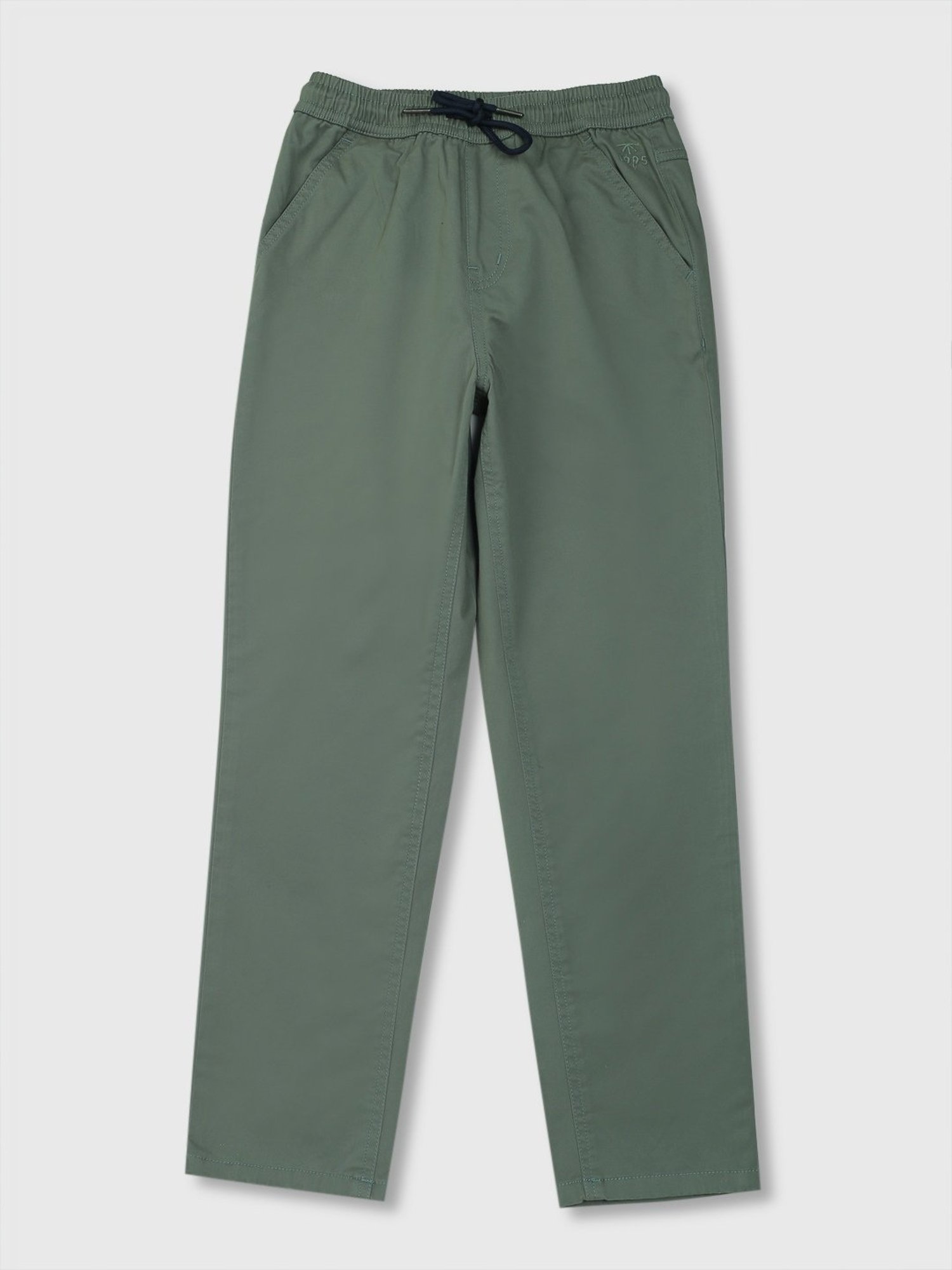 Palm Tree Boys Green Cotton Regular Fit Trousers
