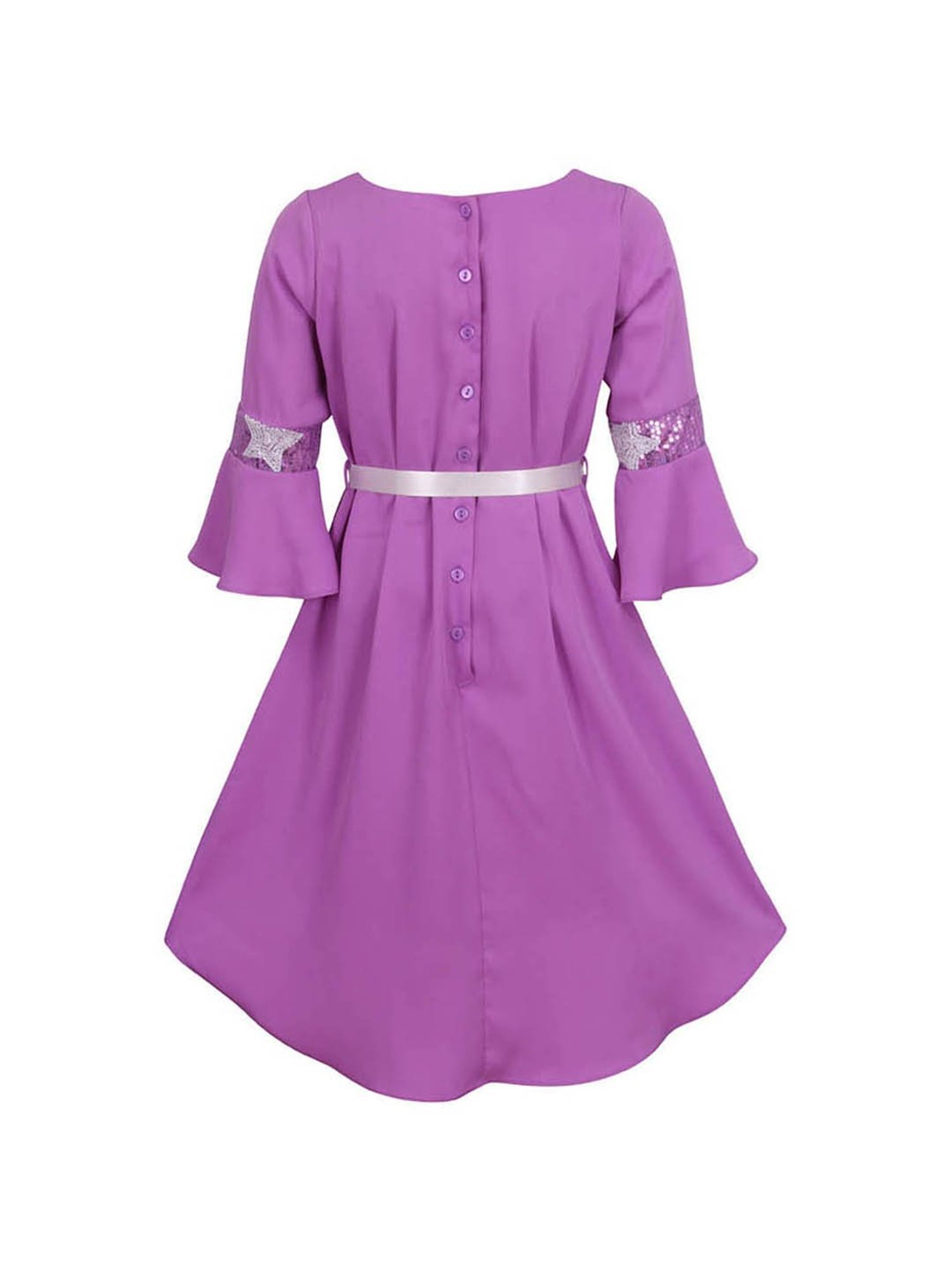 Cutecumber Kids Purple Embellished Dress With Ribbon Belt