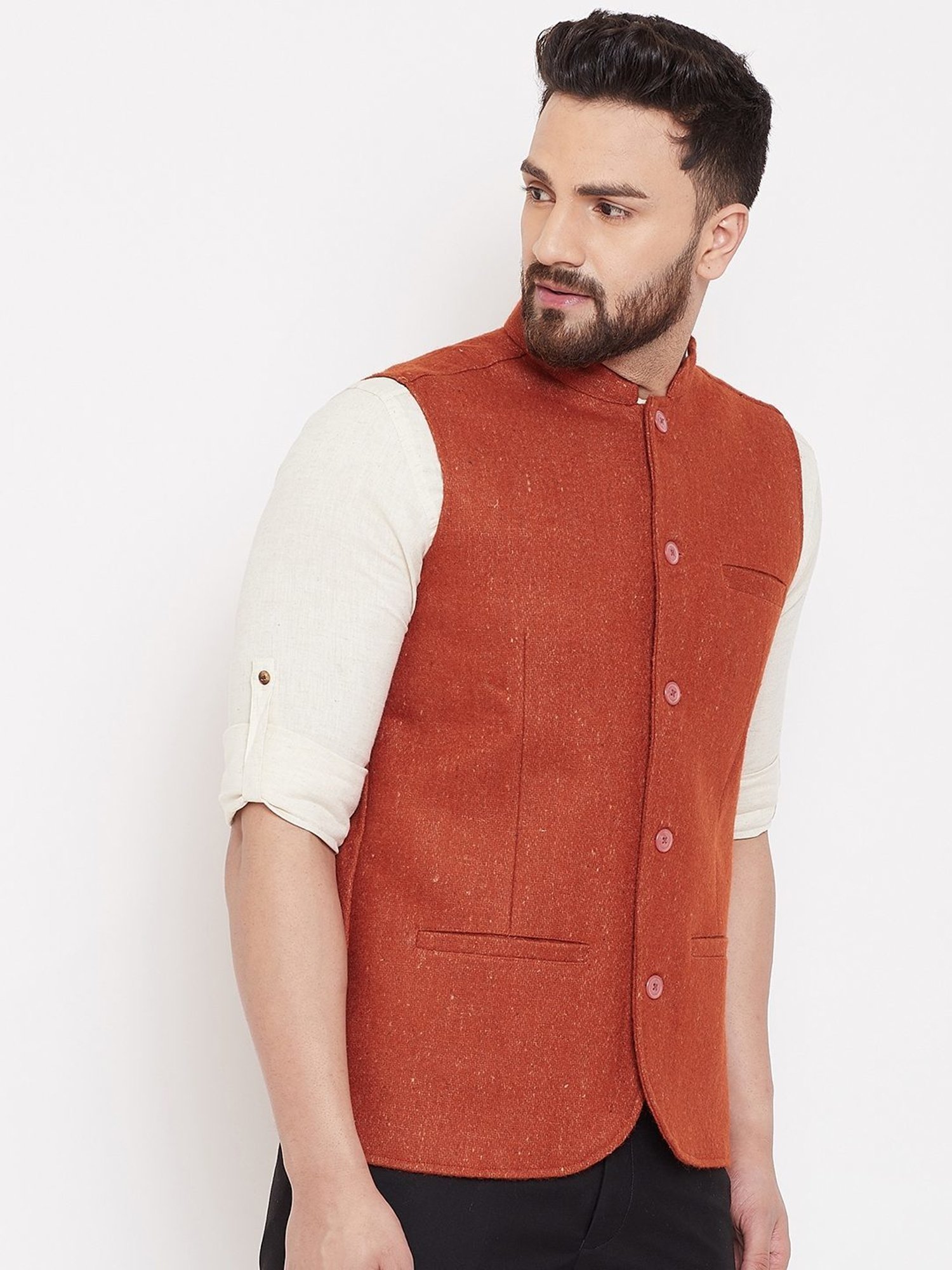 Even Rust Regular Fit Nehru Jacket