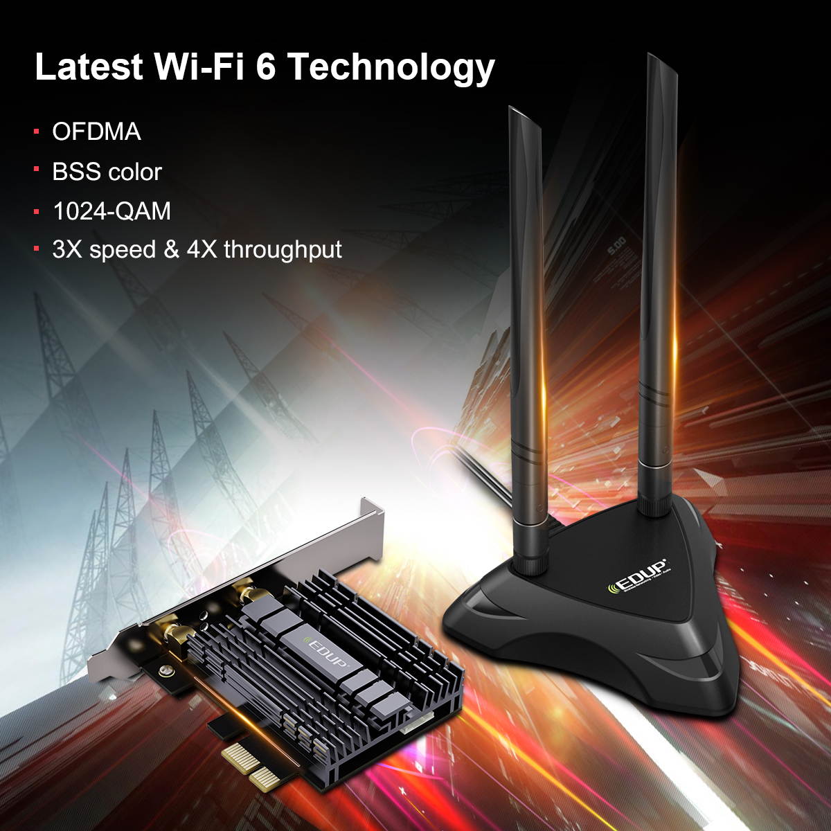 EDUP PCIe WiFi 6 Card for Desktop PC, 3000Mbps 802.11AX Dual Band Wireless Bluetooth 5.1 Adapter with Magnetic Antenna Base, MU-MIMO, OFDMA, Advanced Heat Sink Support Windows 10 64bit