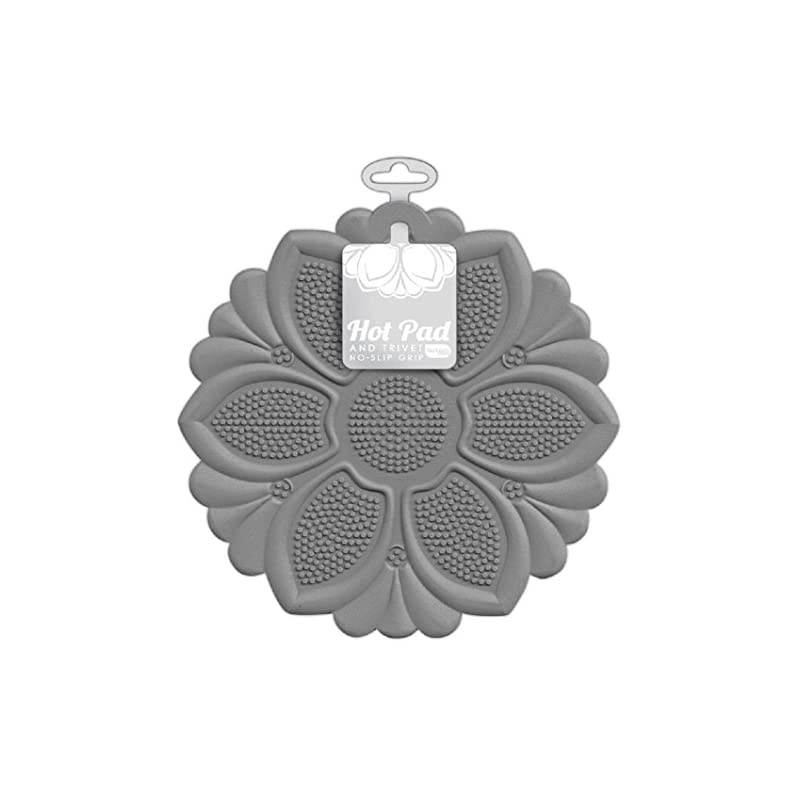 No-Slip Grip Silicone Hot Pad, Pot Holder, Spoon Rest, Jar Opener, and Trivet, 7.5", Gray