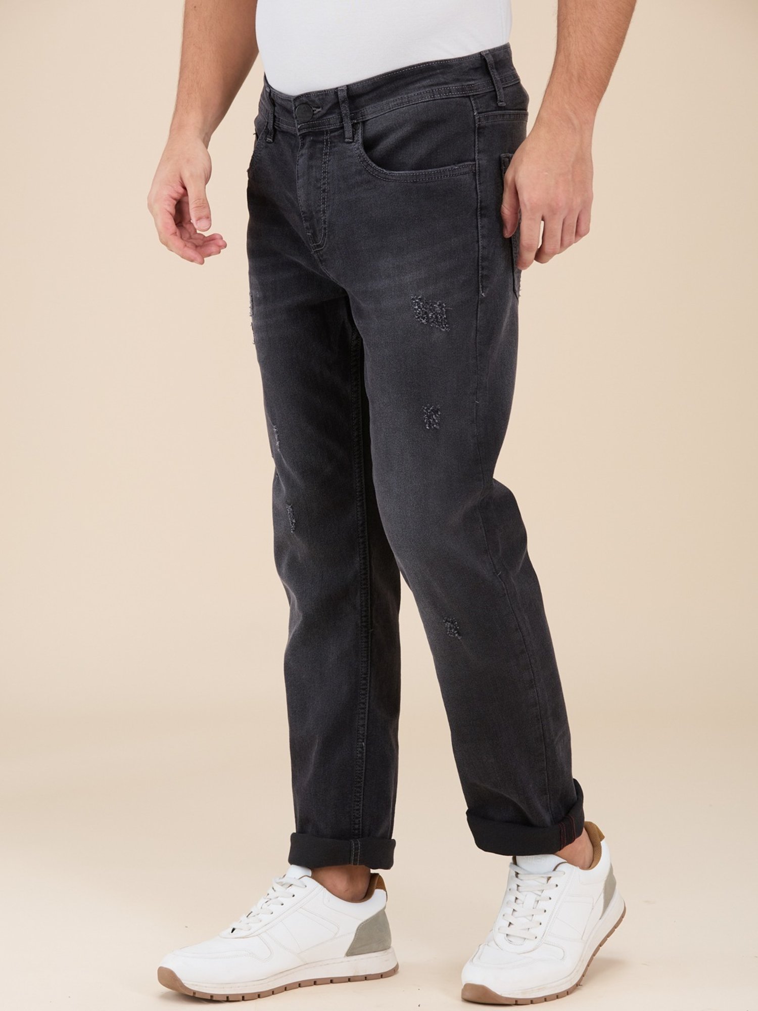 Being Human Grey Regular Fit Distressed Jeans