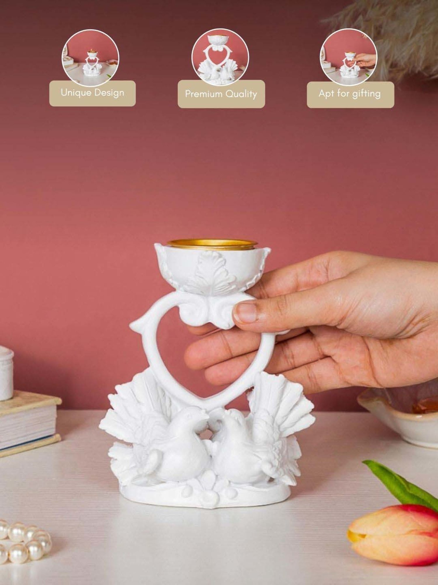 Nestasia Vintage White Resin Made Matte Finish Birds Of Love Decor Showpiece For Gifting 5.11"