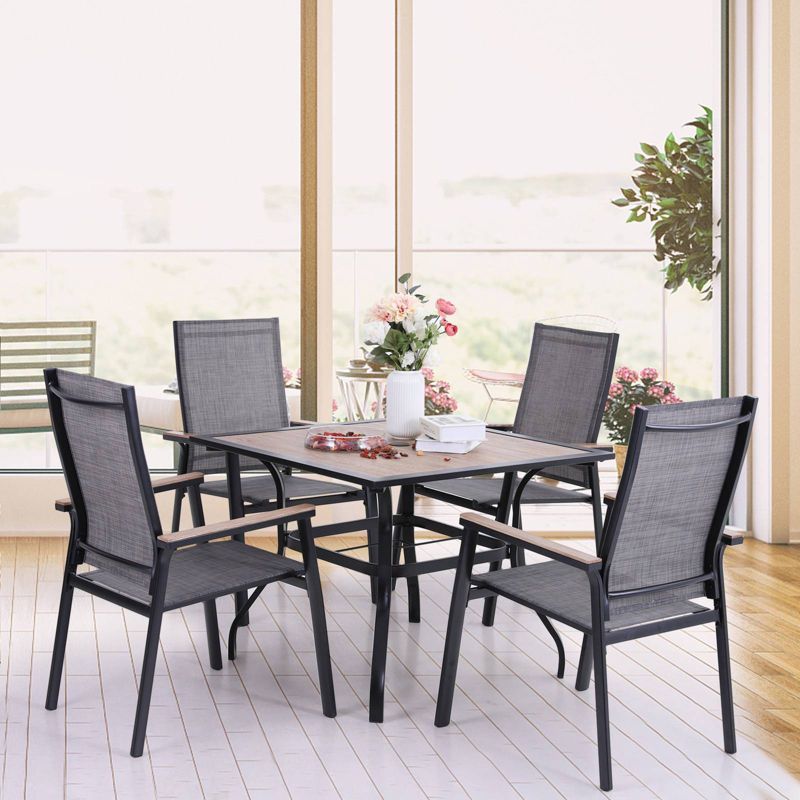 5pc Patio Set with Square Table & Lightweight Aluminum Frame Sling Chairs - Captiva Designs