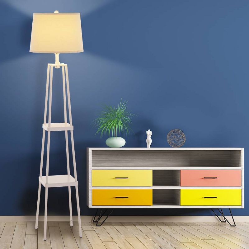 58" Etagere Floor Lamp with Shelves with Linen Shade White - Cresswell Lighting