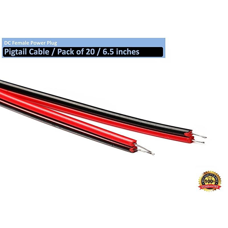 CCTV Security Camera DC Power Plug Pigtail Cable Female Power Plug Pigtail CablePack of 20