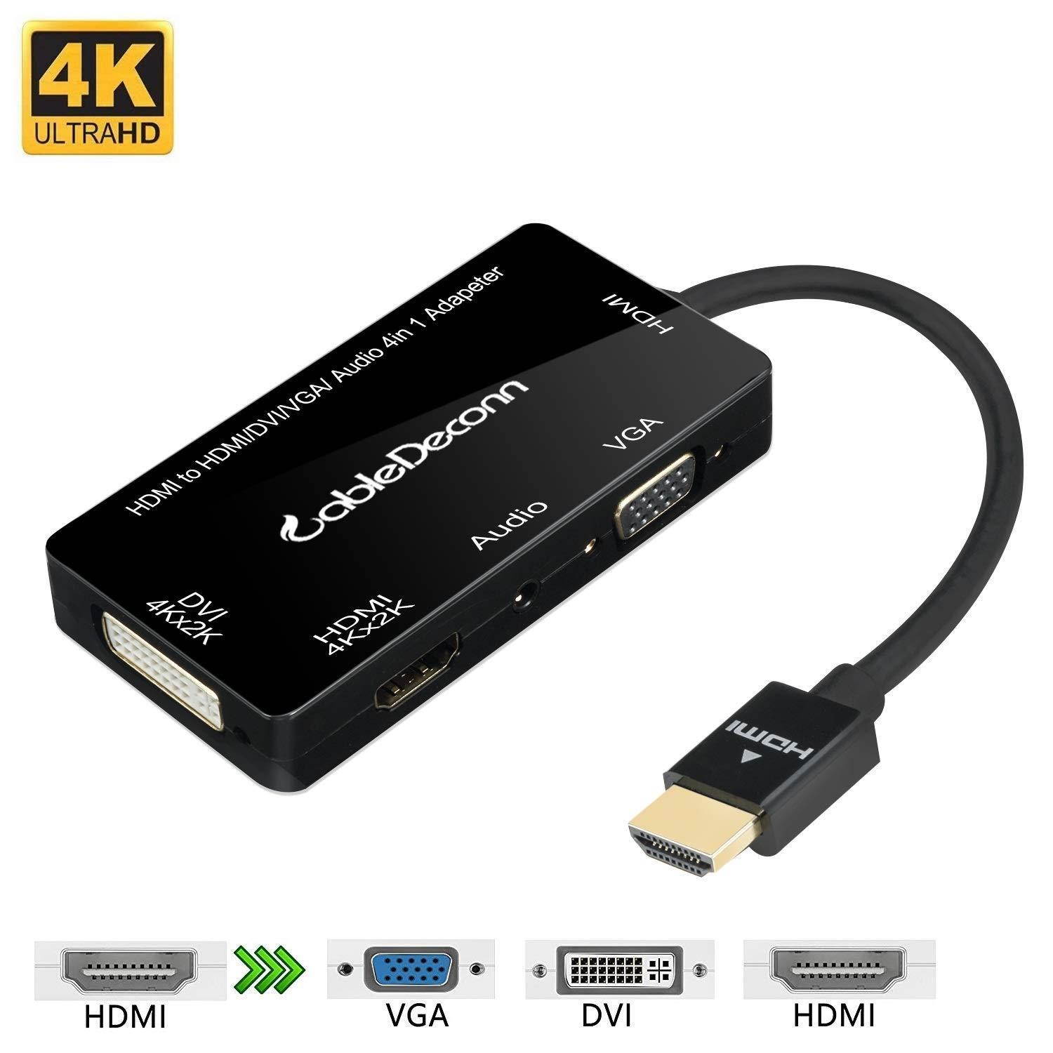 CableDeconn HDMI to HDMI DVI 4K VGA 1080P 3.5mm jack Audio With Micro USB Power 5in1 Adapter Cable for Laptop Video Card Computers Monitor