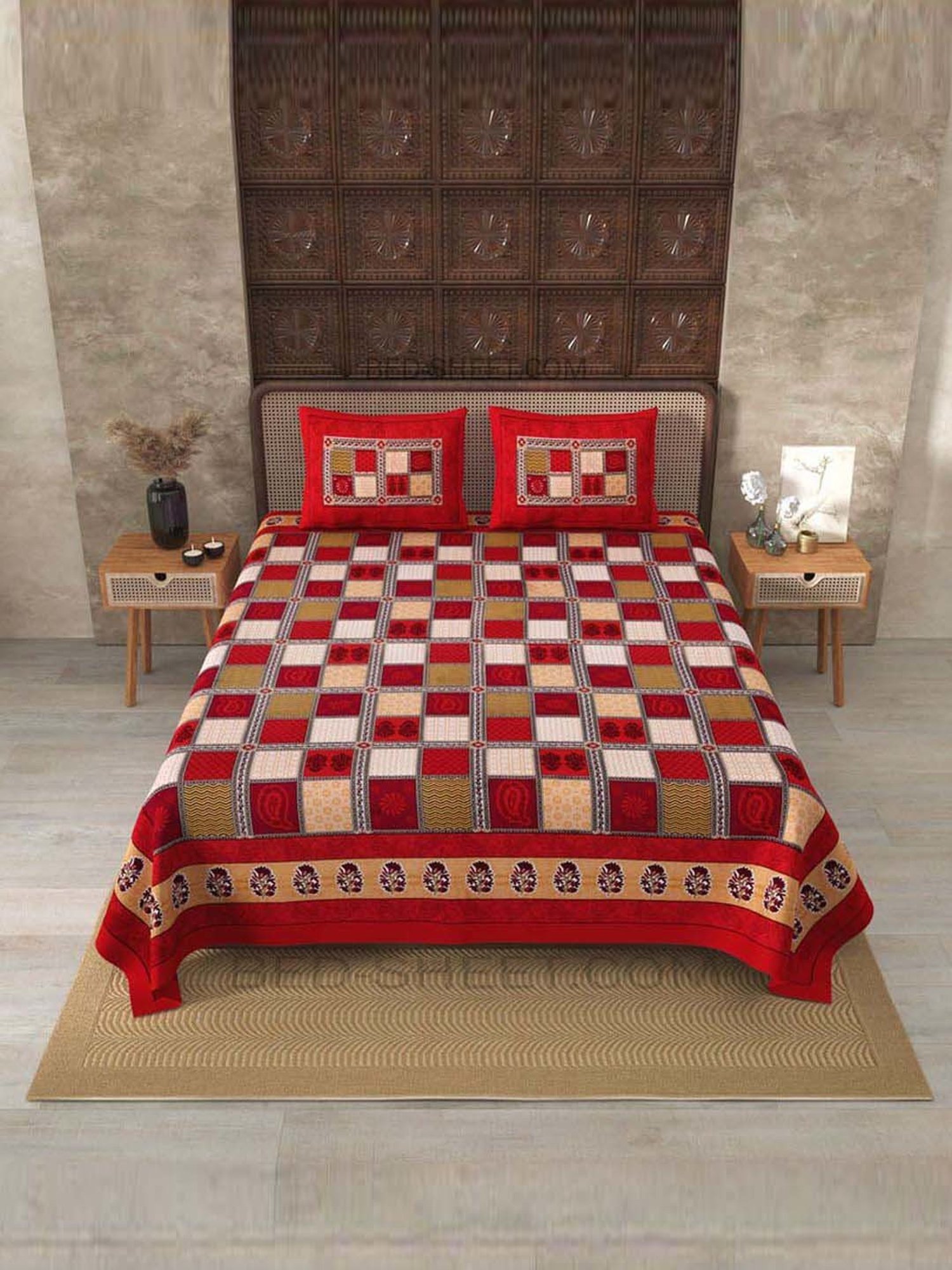 JaipurFabric Maroon 100% Pure Cotton 150 TC Double Bedsheet with 2 Pillow Covers