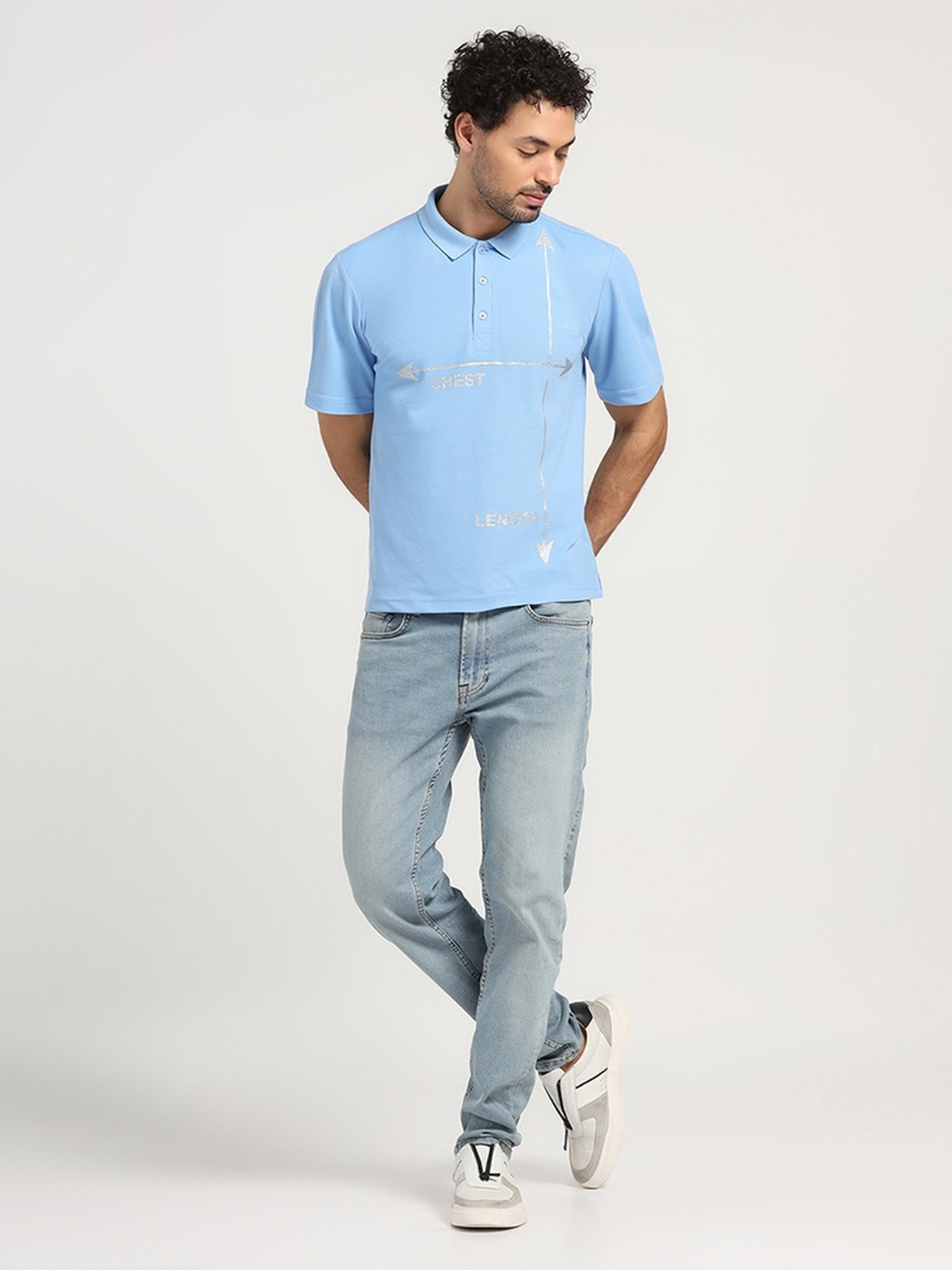 Lela Sky Blue Regular Fit Printed Polo T-Shirt