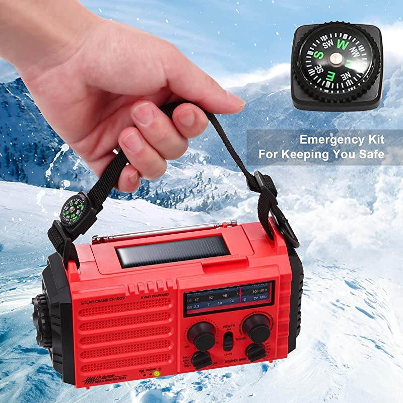 Hand Crank Portable NOAA Weather Alert Radio5Way Powered AMFMSW Emergency Radio for HouseholdOutdoor2500mAh Battery Power Bank USB ChargerLED FlashlightCamping LanternSOS AlarmCompass