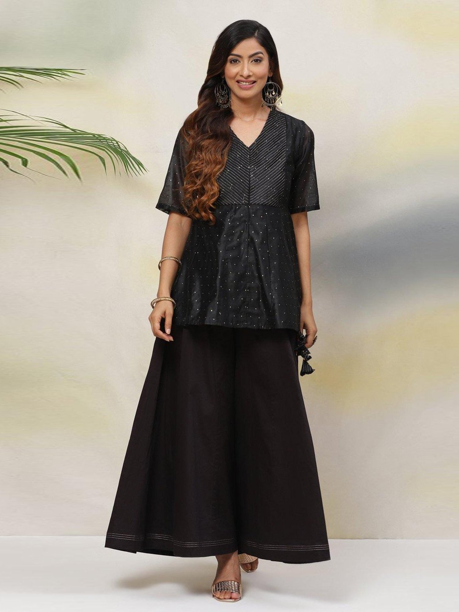 Biba Black Embroidered Kurti Palazzo Set