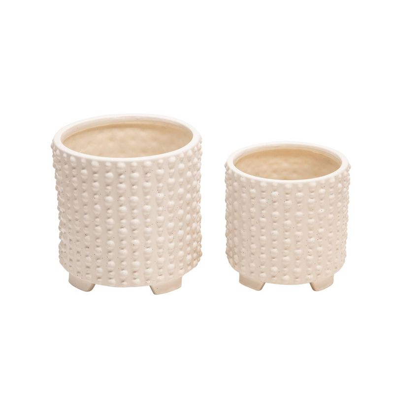 Set of 2 Ceramic Footed Planters White Dots - Sagebrook Home