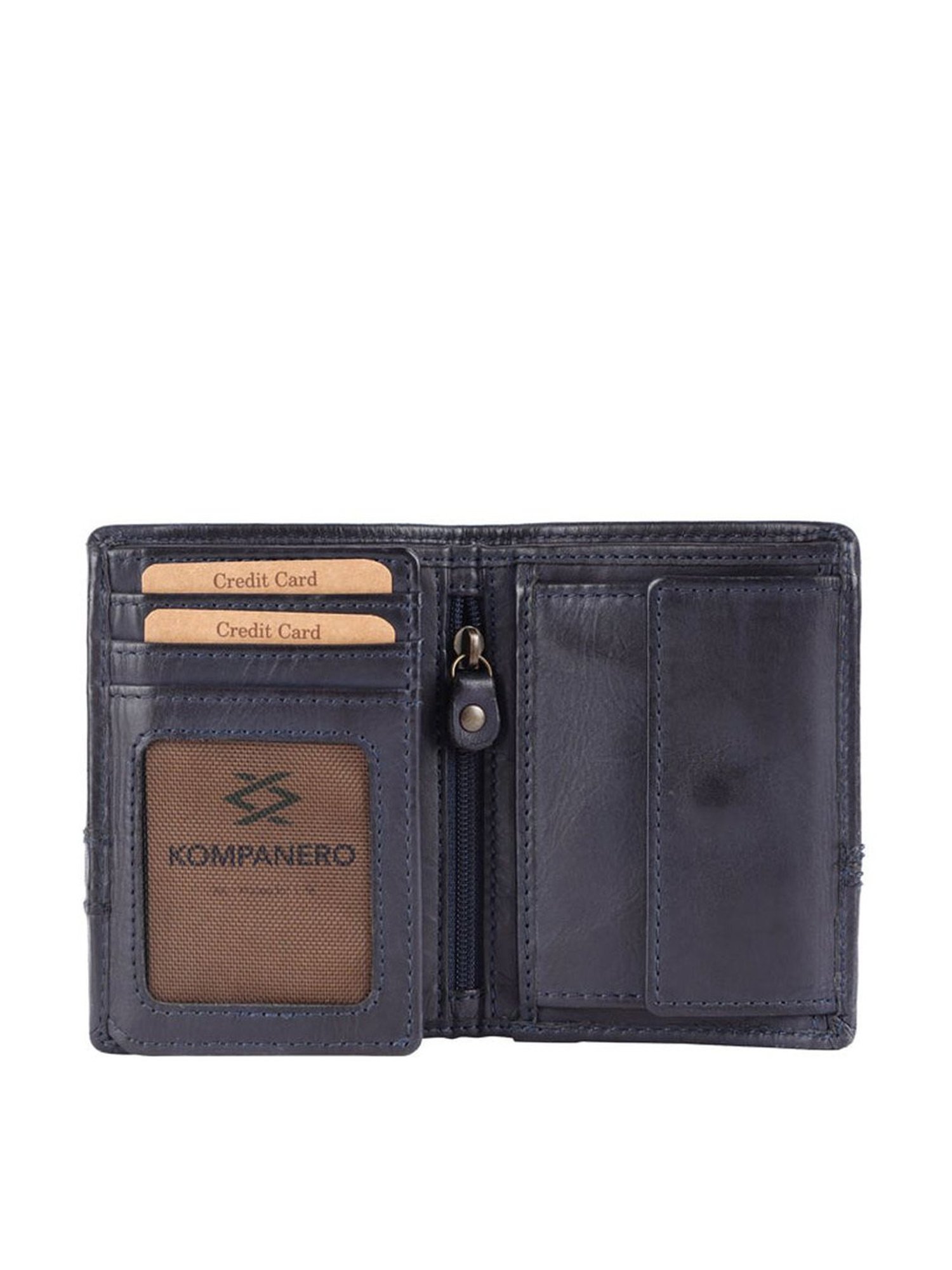 KOMPANERO Brooks Blue Leather Textured Bi-Fold Wallet