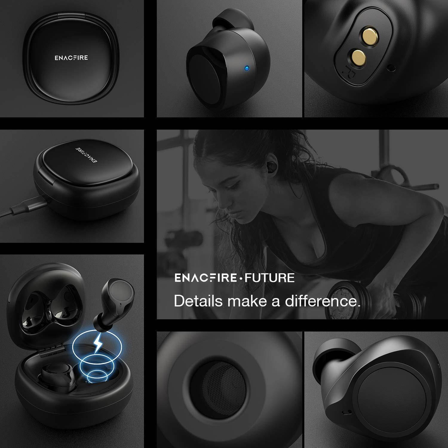 Bluetooth 5.0 Wireless Earbuds, ENACFIRE Future Wireless Bluetooth Headphones with 18H Playtime Deep Bass Stereo Sound 33-66 ft Bluetooth Range Elegant Portable Charging Case, Built-in Mic