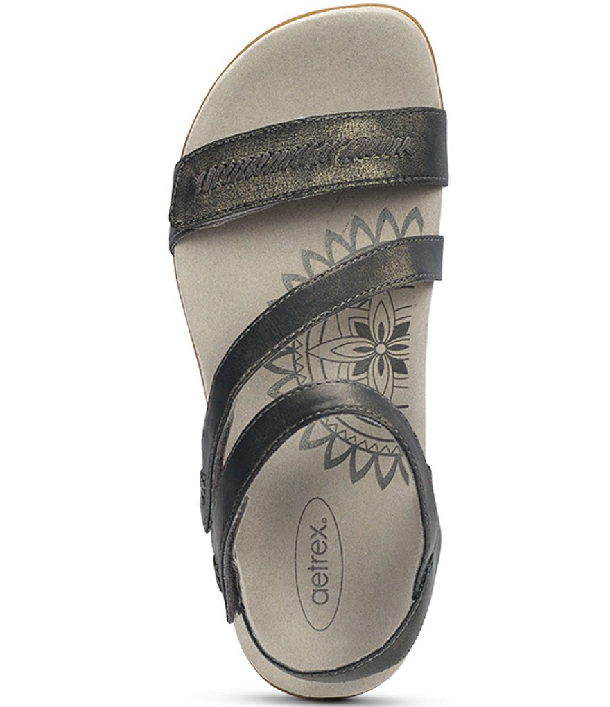 Aetrex Gabby Banded Stitch Detail Wedge Sandals