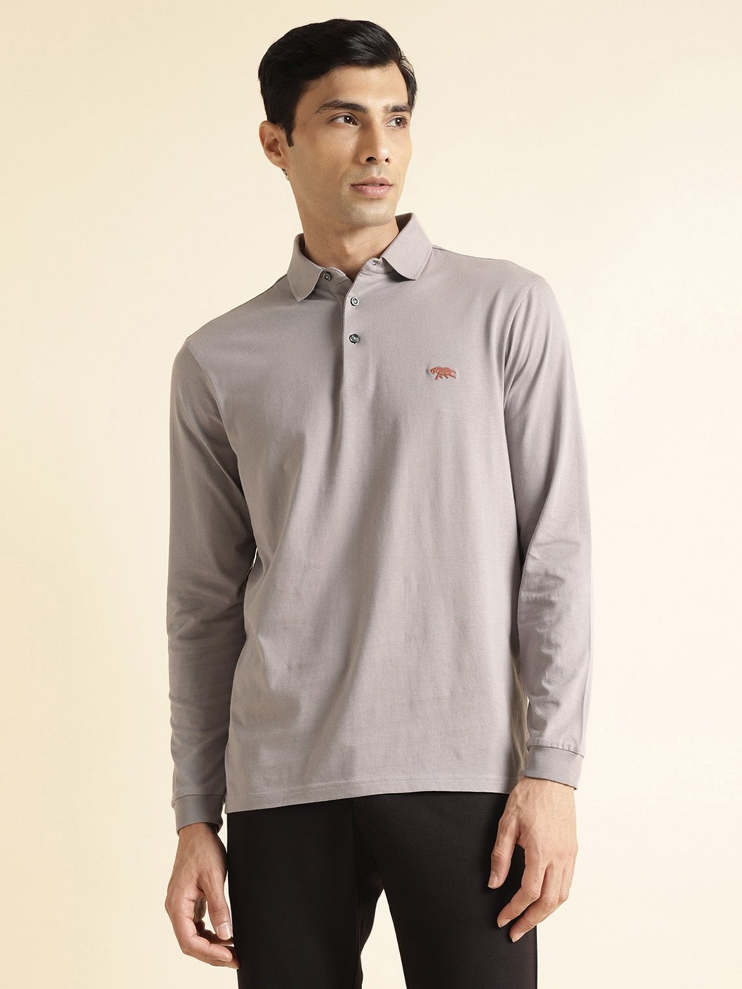 ANDAMEN Grey Regular Fit Cotton Polo T-Shirt