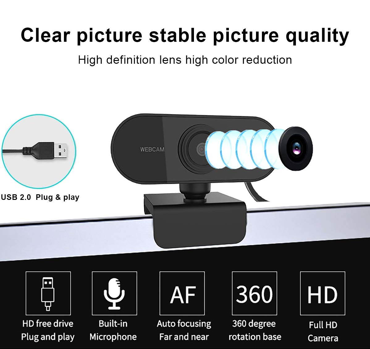 2020 Newest 1080P HD Webcam with Microphone for PC Mac Laptop Desktop,Driver-Free Fast Autofocus USB Camera for Skype,Conferencing,Streaming,Recording,Video Calling,Online Work