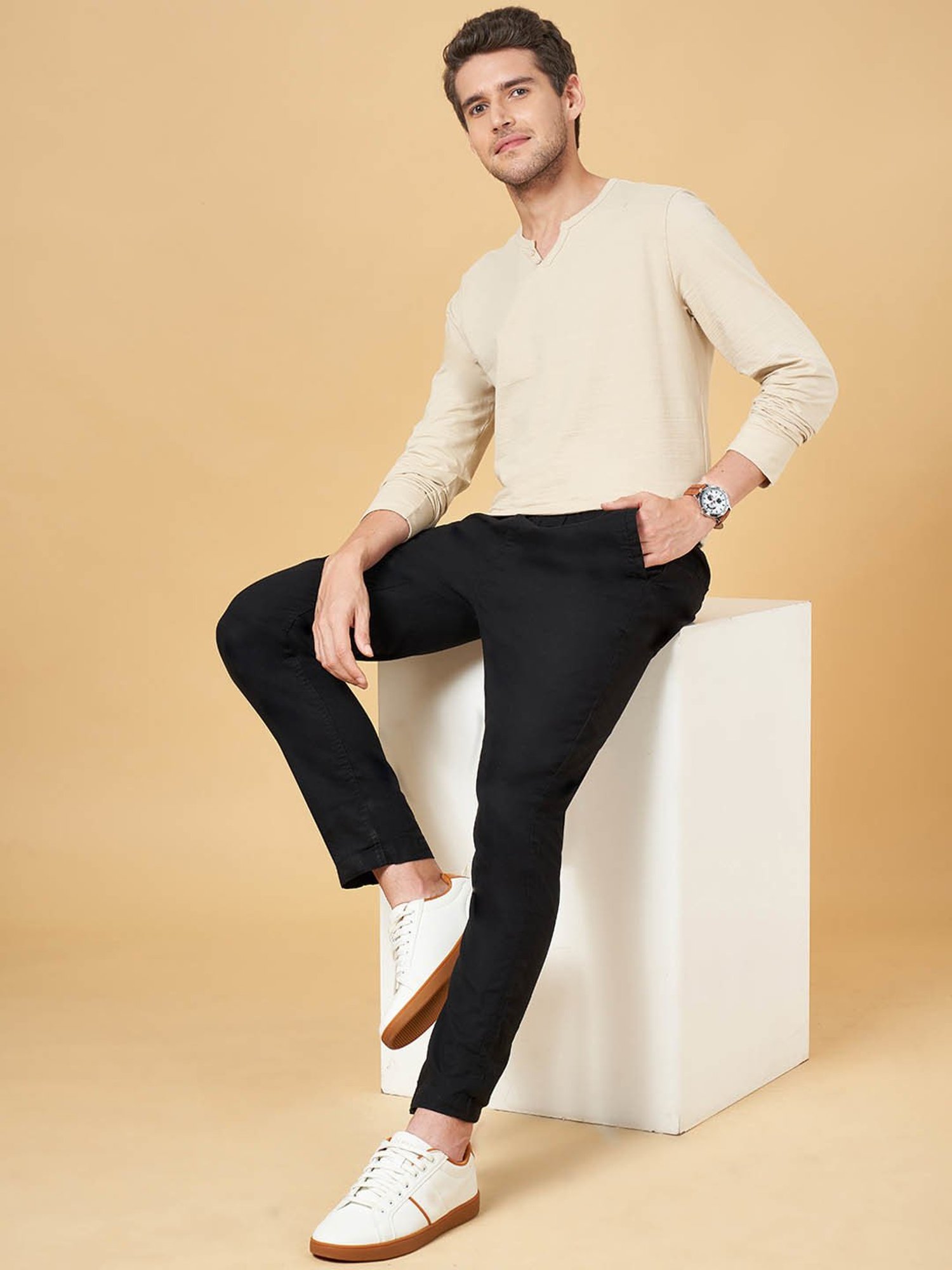 Urban Ranger by Pantaloons Beige Slim Fit T-Shirt