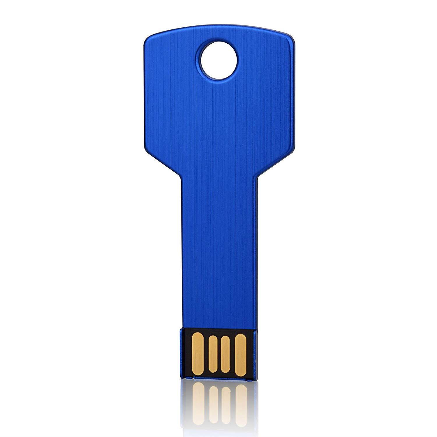 JUANWE 5 Pack 8GB USB Flash Drive USB 2.0 Metal Thumb Drives Jump Drive Memory Stick Key Shape - Black/Blue/Pink/Gold/Green(8GB,5 Mixed Color)