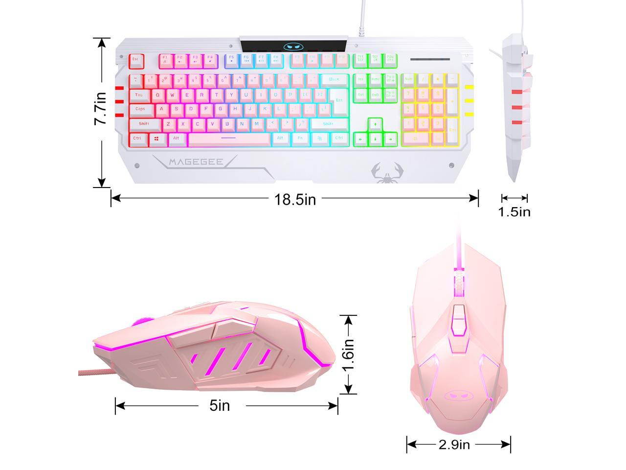 GT817 PC Gaming Keyboard and Mouse Combo, LED  USB Keyboard and Mouse Set,  Gaming Mouse and Keyboard  Key Computer PC Gaming Keyboard with Wrist Rest-Pink