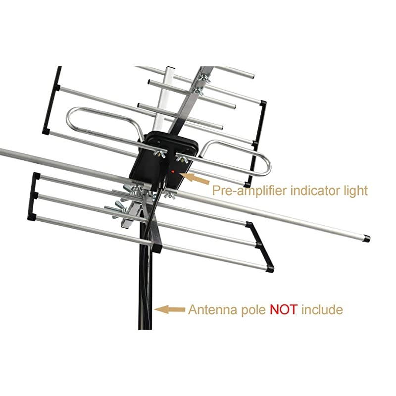 Outdoor Digital Amplified Yagi HDTV Antenna Builtin High Gain and Low Noise Amplifier 40FT RG6 Coaxial Cable 120 Miles Range with UHF and VHF Signal