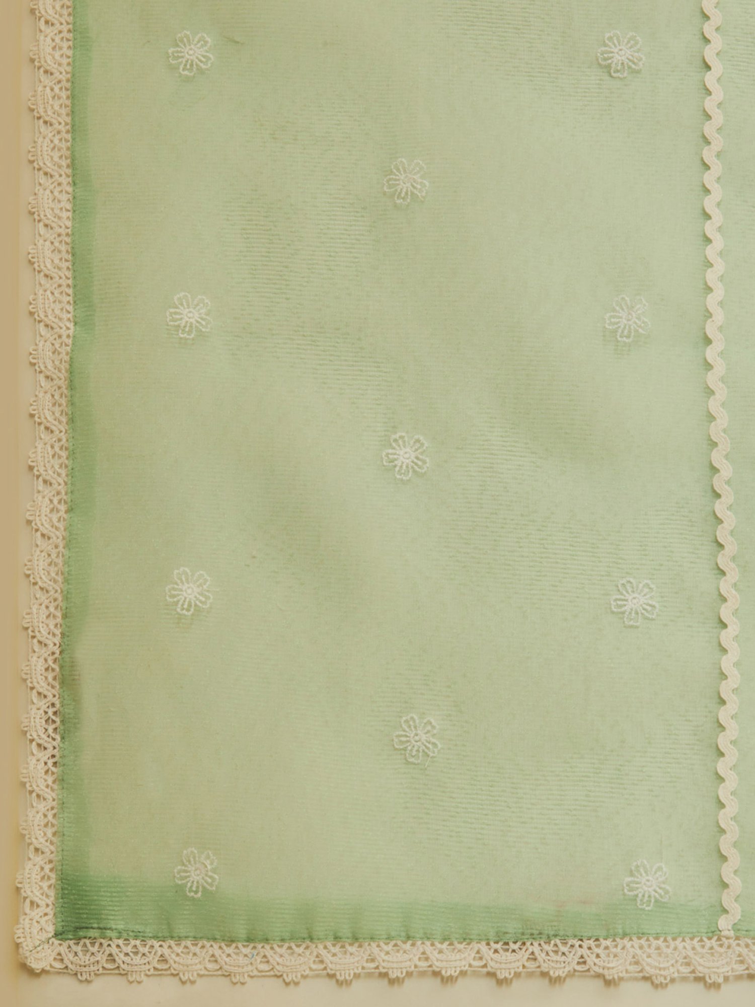Soch Sap Green Kota Embroidered Unstitch Dress Material With Lace Details