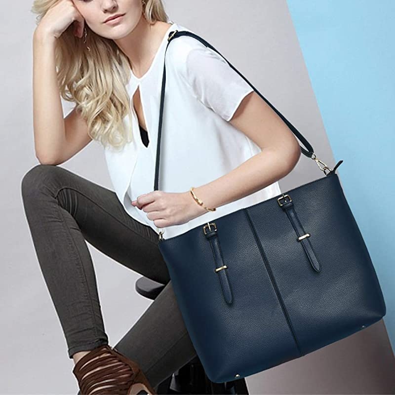 Tote Bag for Women 156 Inch Waterproof Lightweight Leather Computer Bag Women Business Office Work Bag Briefcase Large Travel Handbag Shoulder Bag Navy Blue