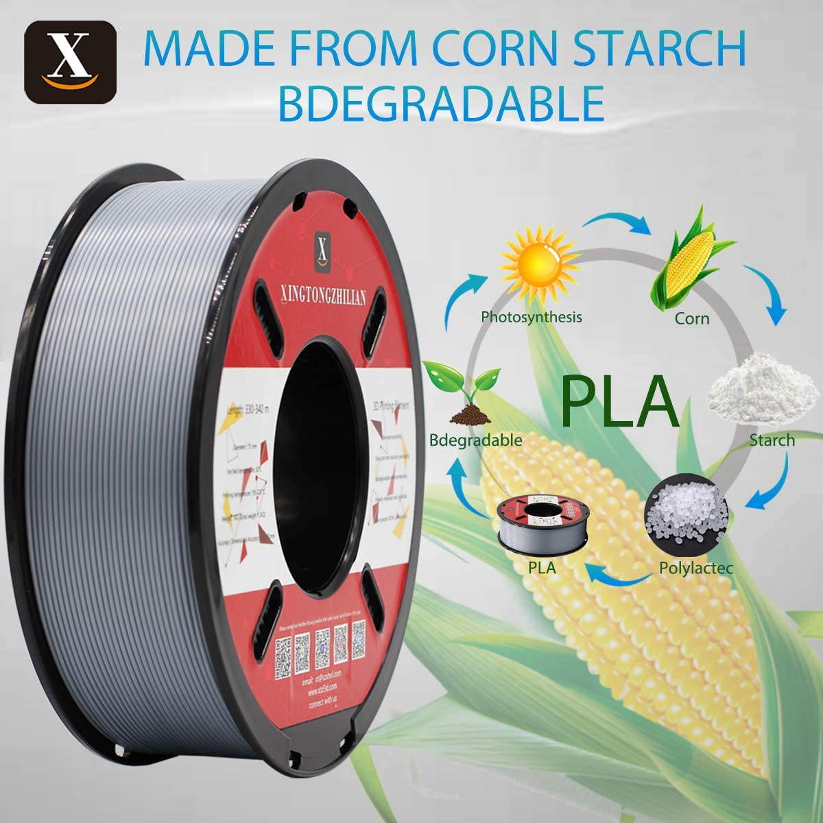 XTZL3D| PLA Material Printing Filament for 3D Printer, Silver,1kg, 1.75mm