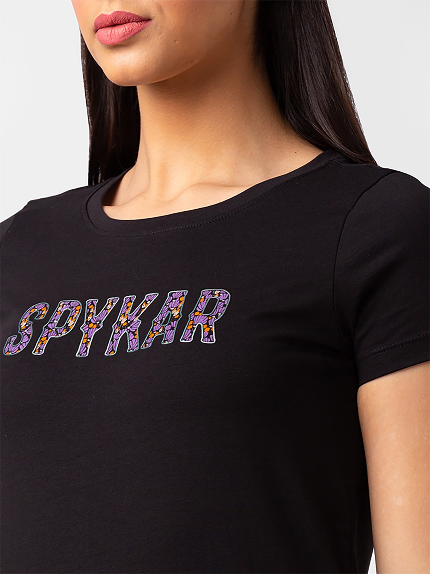 Spykar Black Printed T-Shirt