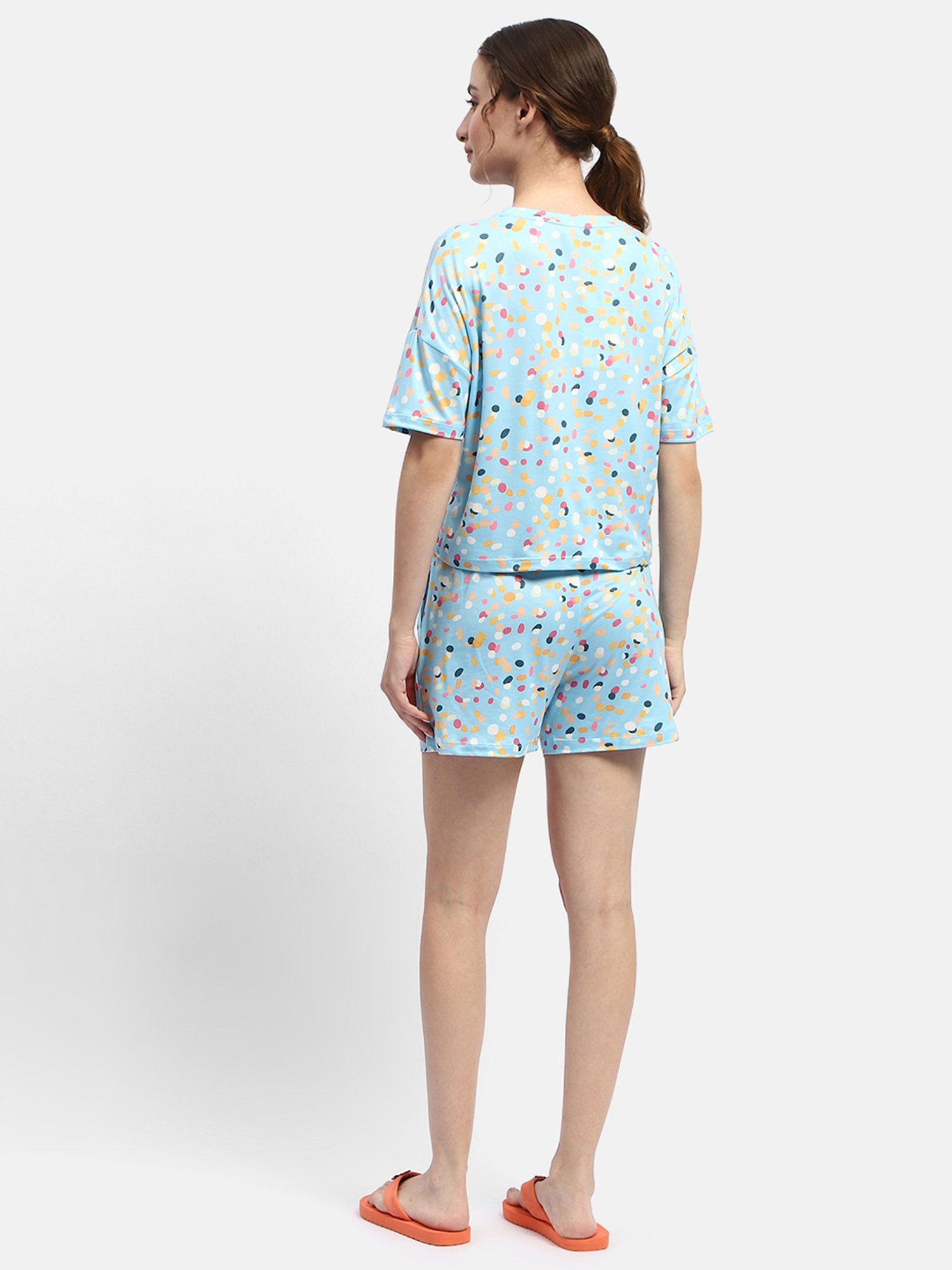 MADAME M Secret Blue Cotton Printed T-Shirt With Shorts
