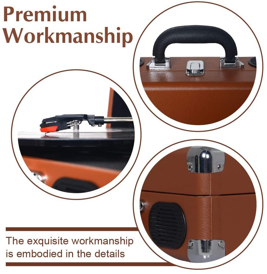 LP&No.1 Portable Suitcase Turntable with Stereo Speaker,3 Speeds Belt-Drive Vinyl Record Player Blue