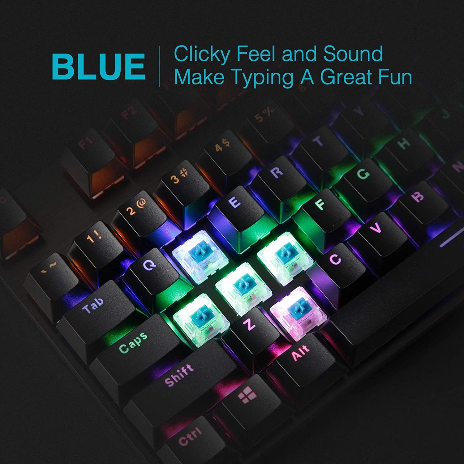 Rapoo V500PRO Wired Mechanical Gaming Keyboard Blue Switches,Dust and Water Resistance Mixed LED Backlit Keyboard for Windows Gaming PC (104 Keys, Black)