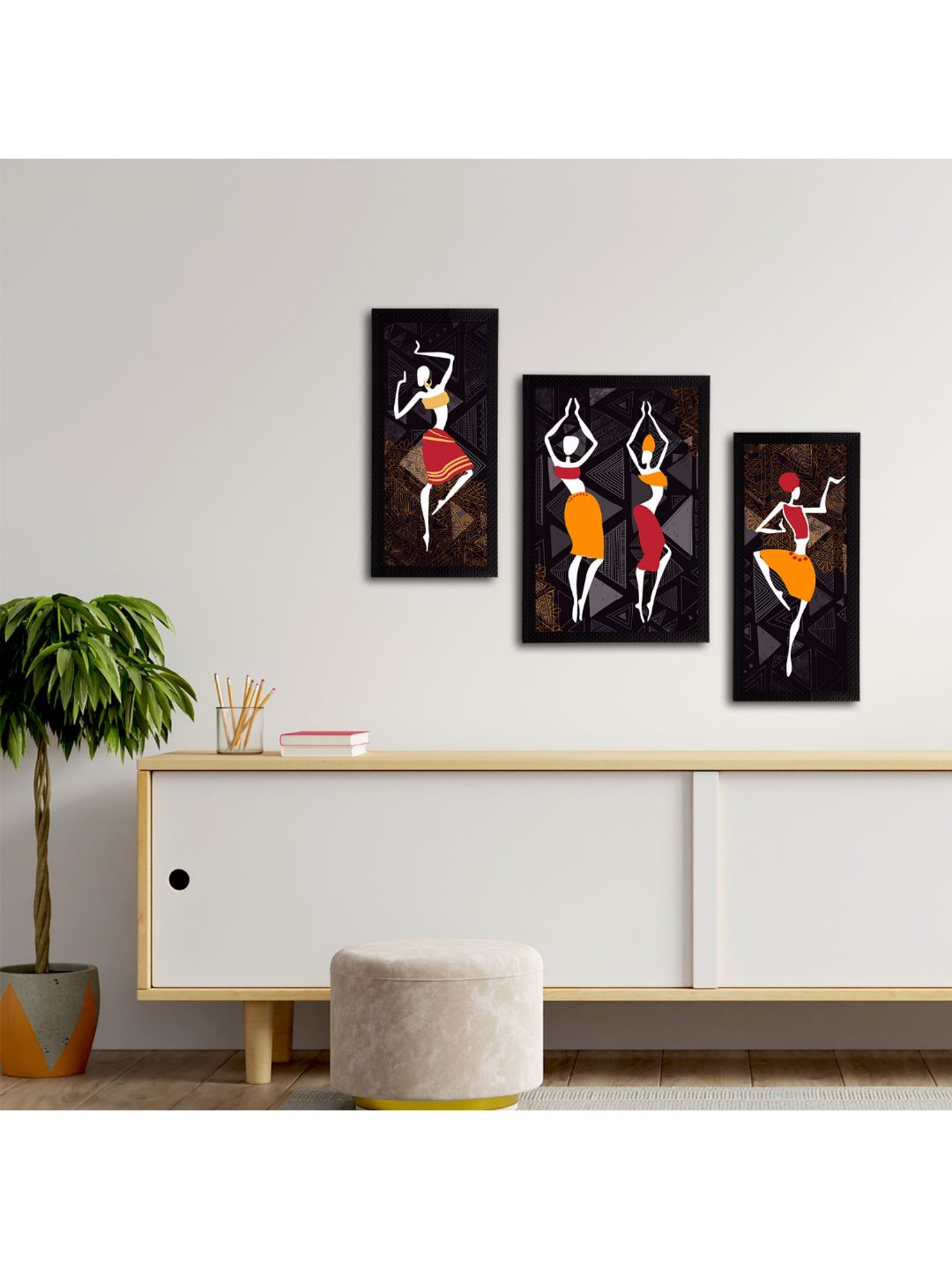 eCraftIndia Set of 3 Tribal Theme Satin Matt Textured UV Art Painting