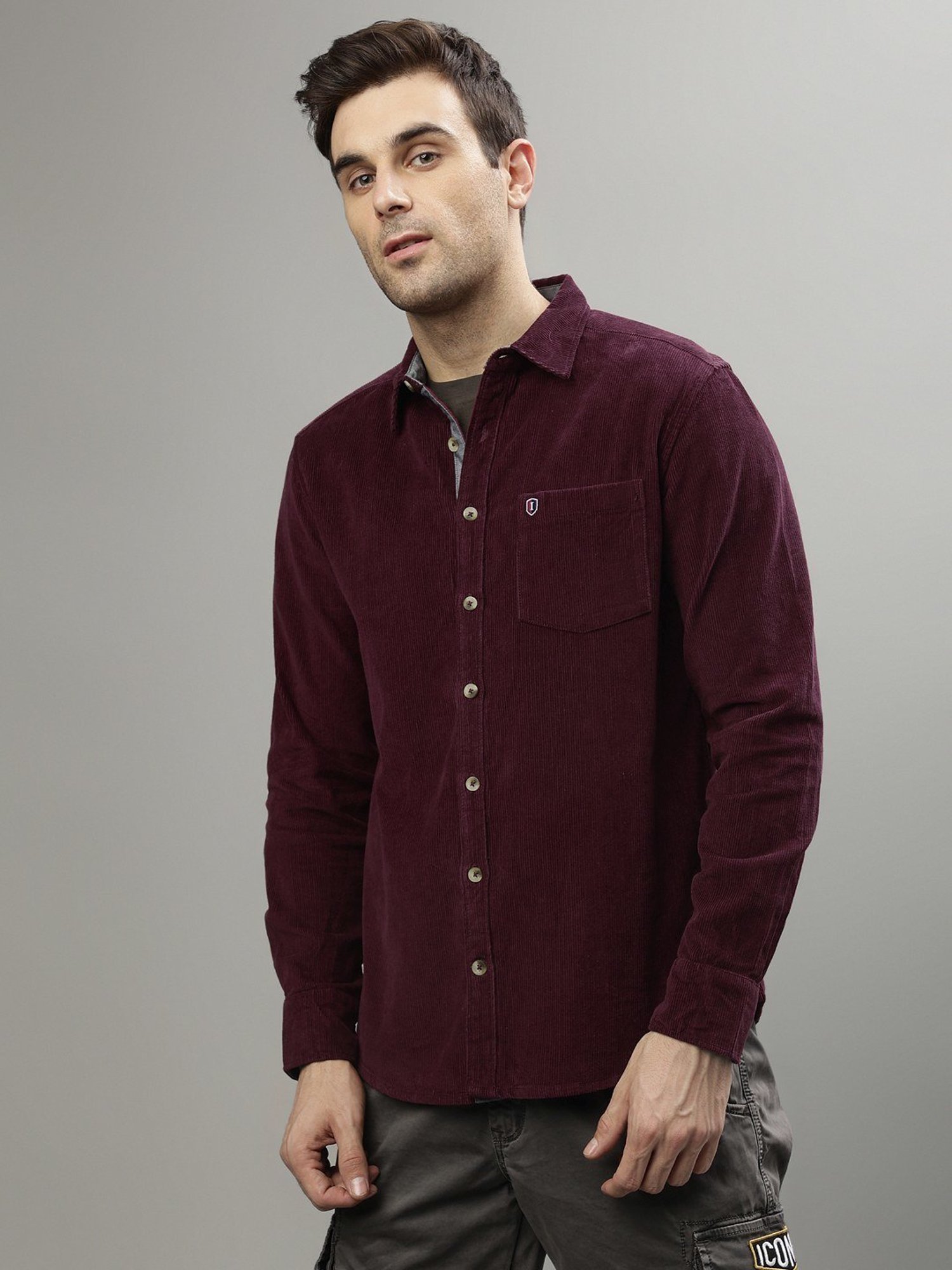 Iconic Men Textured Regular Fit Cotton Shirt